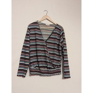 Fotia multi-colored striped v-neck long sleeve sweater women's size large